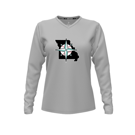 [FTLVCFGY-FYXS-LOGO3] Decker Comfort T-Shirt (Female Youth XS, Gray, V Neck, Logo 3, Long Sleeve)